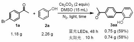 Gram-scale reaction demonstration showing scalability potential