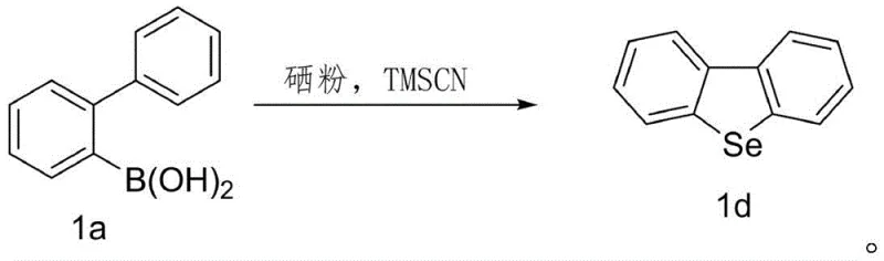 Optimization reaction scheme converting biphenyl-2-ylboronic acid to dibenzoselenophene using TMSCN and Se