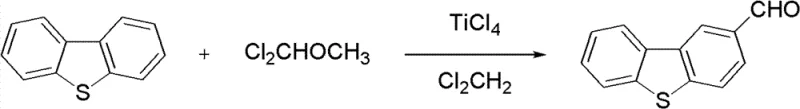 Reaction scheme for the synthesis of 3-dibenzothiophene aldehyde using TiCl4 and 1,1-dichloromethyl methyl ether