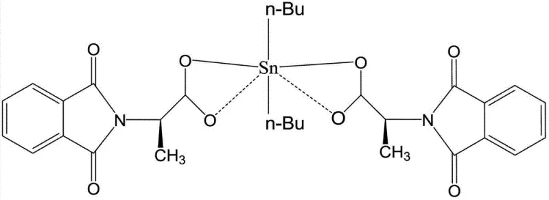 Chemical structure of the dibutyltin coordination compound showing the Sn-O bonding network