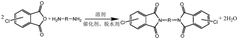 Reaction equation showing chlorophthalic anhydride reacting with diamine to form dichloro diphthalimide