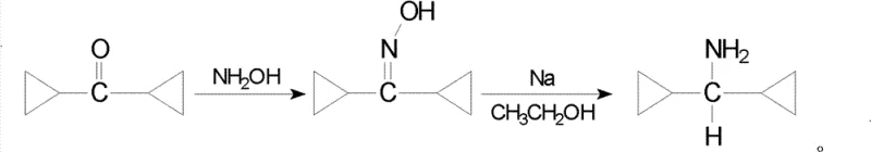 Traditional synthesis route showing ketone conversion to oxime followed by sodium reduction