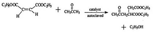 Reaction equation showing Michael addition of diethyl maleate and acetone to form diethyl acetonyl succinate