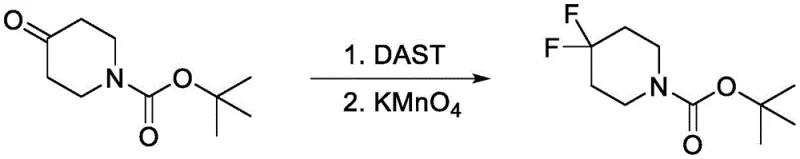 Reaction scheme for the synthesis and purification of tert-butyl 4,4-difluoropiperidine-1-carboxylate