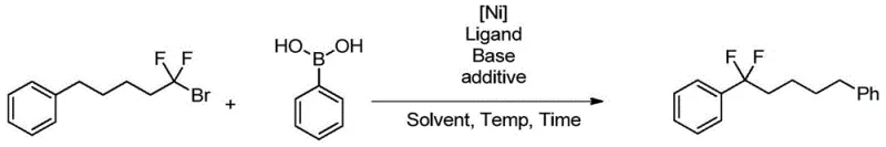 Optimization reaction scheme showing specific conditions for nickel-catalyzed coupling