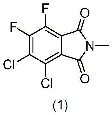 Chemical structure of Difluorodichlorobenzimide showing the phthalimide core with two fluorine and two chlorine substituents