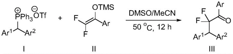 Optimized reaction conditions showing DMSO MeCN solvent system at 50 degrees Celsius