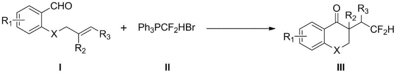 General reaction scheme for the synthesis of difluoromethylated 2,3-dihydrobenzopyran-4-one derivatives using visible light photocatalysis
