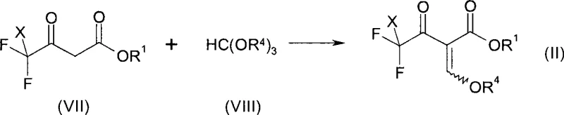 Synthesis of intermediate Formula II from trifluoroacetoacetic ester