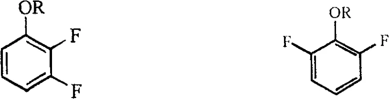 General chemical structures of 2,3-difluorophenyl alkyl ether and 2,6-difluorophenyl alkyl ether showing the R group variation