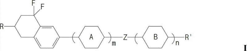 General chemical structure of 1,1-difluorotetrahydronaphthalene liquid crystal compounds showing variable R and Z groups