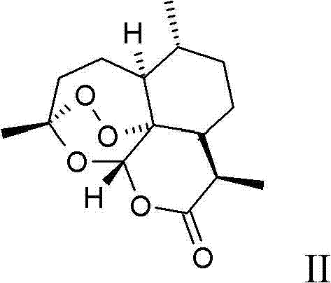 Chemical structure of Artemisinin (Formula II), the final antimalarial drug target