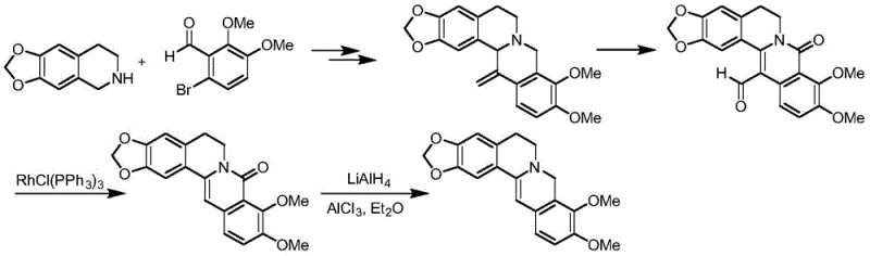Prior art synthesis route using Rhodium catalyst showing high cost limitations