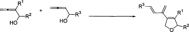 General reaction scheme for Pd-catalyzed synthesis of 4-(1',3'-conjugated dien-2'-yl)-2,5-dihydrofuran from 2,3-allenols