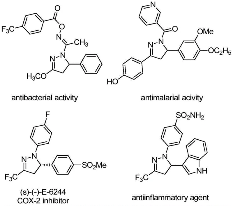 Biological activities of 4,5-dihydropyrazole compounds including antibacterial and antimalarial effects