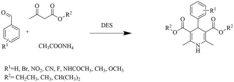 General synthetic route for dihydropyridine compounds using benzaldehyde derivatives, ethyl acetoacetate, and ammonium acetate in DES solvent