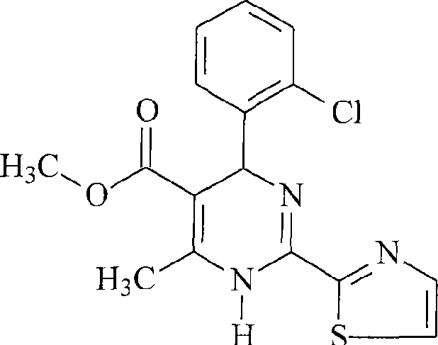 Chemical structure of methyl 4-(2-chlorophenyl)-6-methyl-2-(thiazol-2-yl)-1,4-dihydropyrimidine-5-carboxylate, a specific embodiment of the resolved intermediate