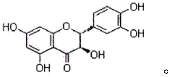 Chemical structure of Dihydroquercetin (Taxifolin) showing the pentahydroxy-dihydroflavonol backbone