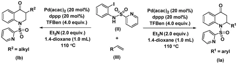 Specific reaction formula detailing the synthesis of substituted 2,3-dihydroquinolone compounds from specific examples