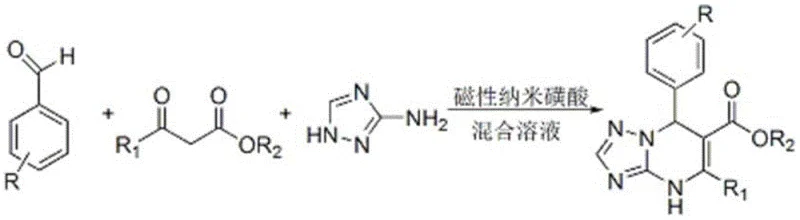 General reaction scheme for the synthesis of dihydro[1,2,4]triazolo[1,5-a]pyrimidine derivatives using magnetic nano sulfonic acid catalyst