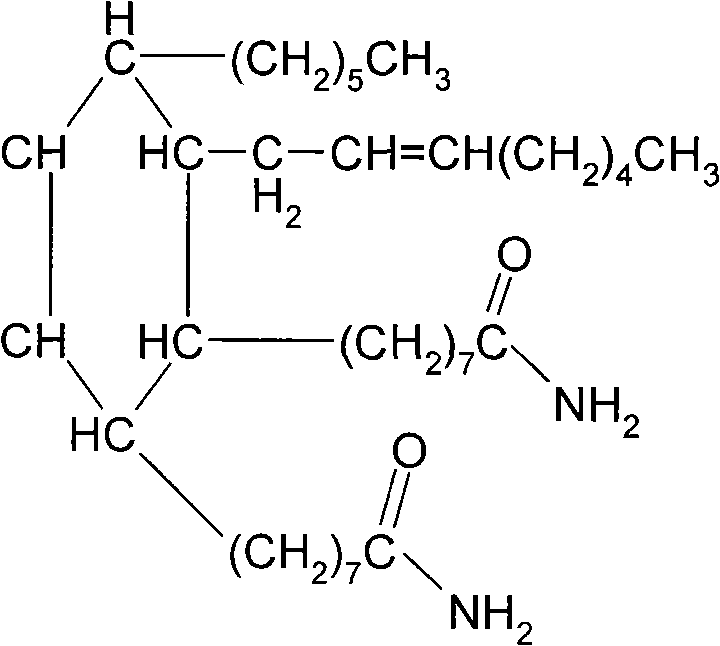 Chemical structure of Dimer Diamide (DDA) showing the core amide functionality and long alkyl chains