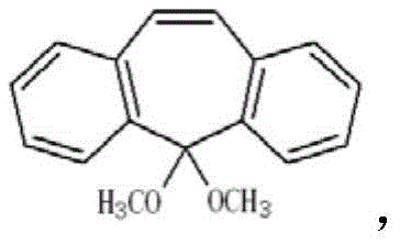 Chemical structure of 5,5'-dimethoxy-5H-dibenzo[a,d]-cycloheptene showing the tricyclic core and methoxy substituents