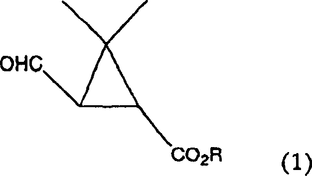Chemical structure of 3,3-dimethyl-2-formylcyclopropanecarboxylic ester product Formula 1