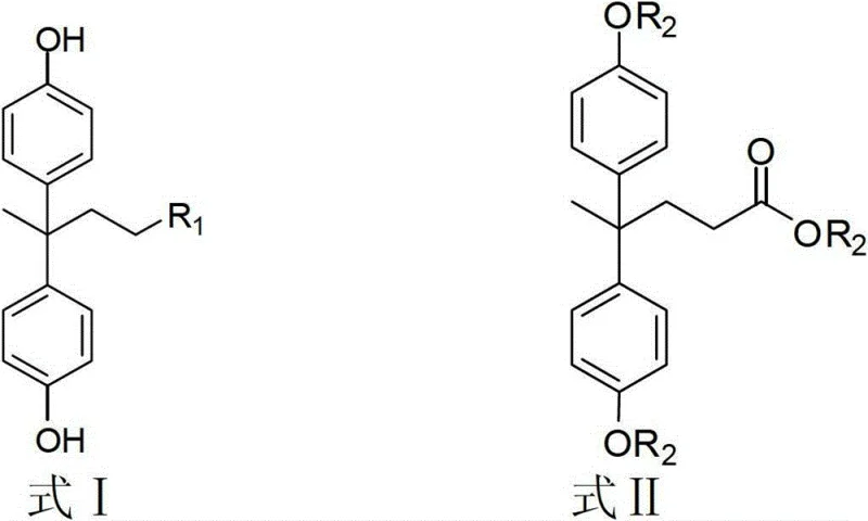 General chemical structures of Formula I and Formula II showing the core diphenolic acid derivative scaffold