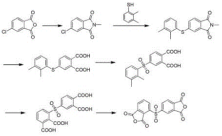 Alternative synthesis route using 4-chlorophthalic anhydride and 2,3-dimethyl thiophenol
