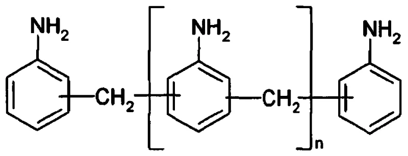General chemical structure of diphenylmethane series diamines and polyamines showing the repeating unit where n is a natural number greater than or equal to zero