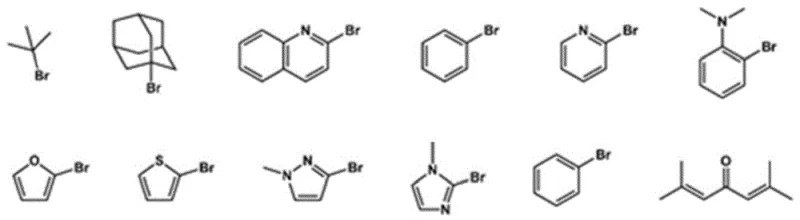 Diverse halogenated and alkenyl ligands used for substituting the phosphine hydrogen species