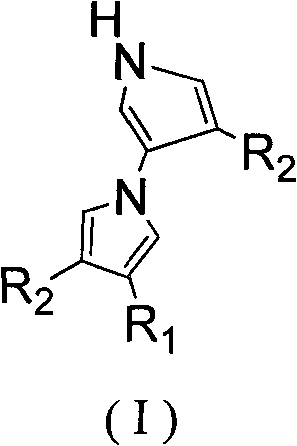 General structural formula (I) of the synthesized dipyrrole derivatives showing variable substituents R1 and R2
