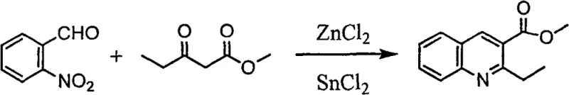 Synthesis of 2-ethyl-3-quinolinecarboxylic acid methyl ester demonstrating simultaneous removal of Zinc and Tin residues