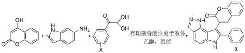 General reaction scheme for the synthesis of disubstituted 1,6-dihydropyrrolo[2,3-g]indazole derivatives using ionic liquid catalysis