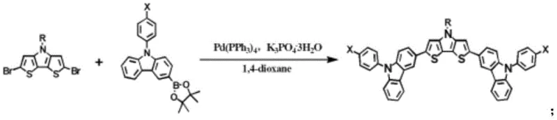 Suzuki coupling reaction scheme linking carbazole intermediates to dithienopyrrole core