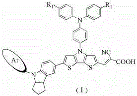 General structural formula of dithiophene pyrrole bridge-indoline organic dyes showing variable Ar groups