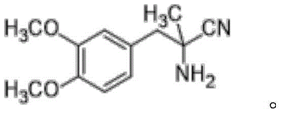 Chemical structure of DL-3-(3,4-dimethoxyphenyl)-2-amino-2-methylpropanenitrile