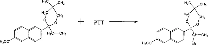Reaction scheme of alpha-bromination of Ketal I using PTT to form Bromo Ketal II