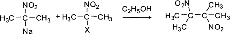 Conventional synthesis of DMNB using toxic 2-nitropropane sodium salt and halogenated precursors