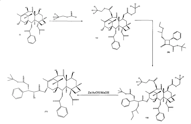 Conventional synthesis route showing trichloroethyl protection and byproduct formation