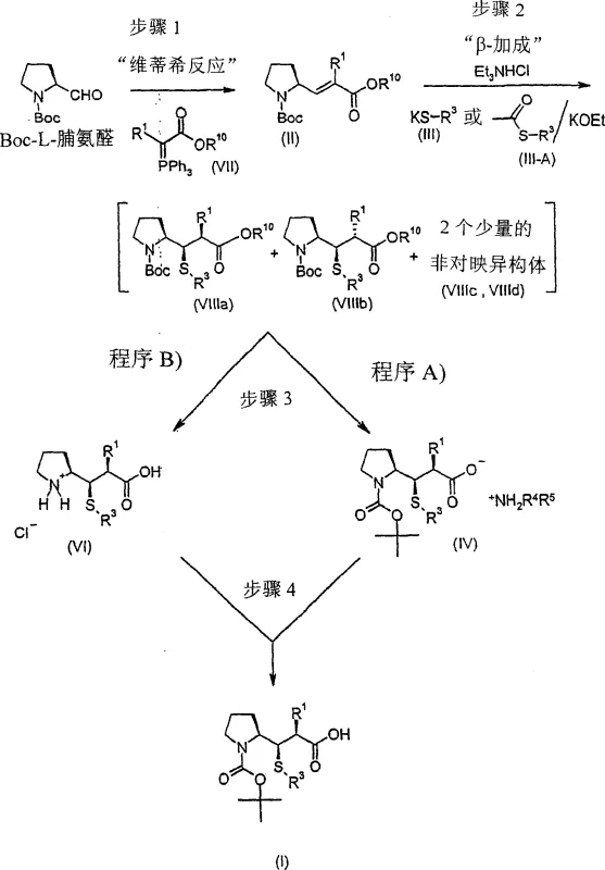 General reaction scheme showing Wittig reaction, beta-addition, and purification pathways A and B