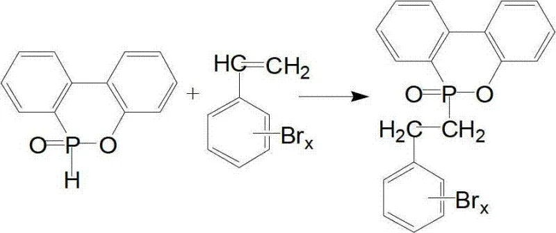 Reaction scheme showing the addition of DOPO to brominated styrene to form the flame retardant