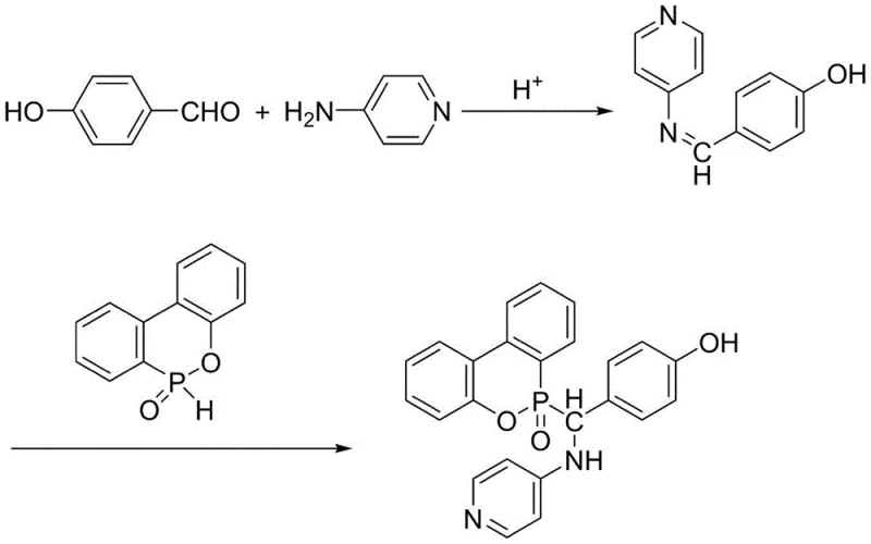 Reaction scheme showing the synthesis of pyridine-containing DOPO flame retardant via imine intermediate