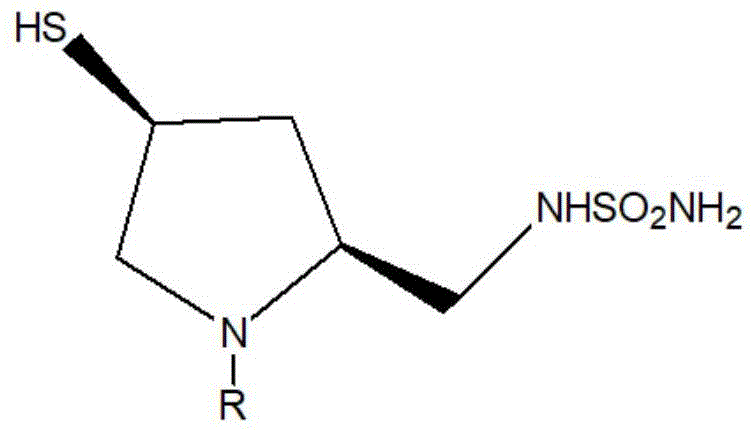 Chemical structure of the doripenem side chain intermediate showing the pyrrolidine ring with sulfhydryl and sulfamoyl groups