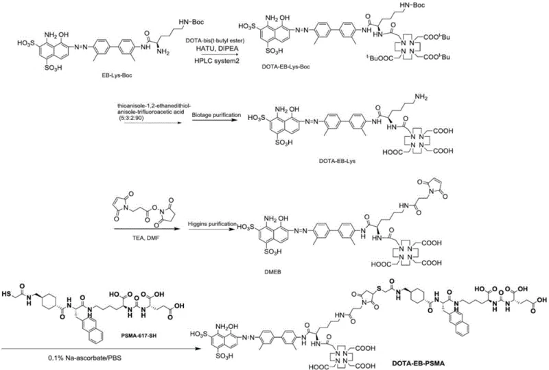 Overall synthesis route of DOTA-EB-PSMA showing streamlined purification steps