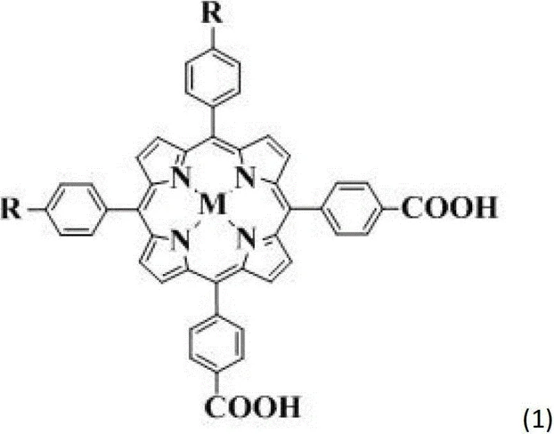 General chemical structure of the double para-position donor-acceptor porphyrin molecule showing the DD-pi-AA architecture