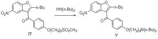 Step 1: Nucleophilic substitution of Compound IV with dibutylamine to form Compound V