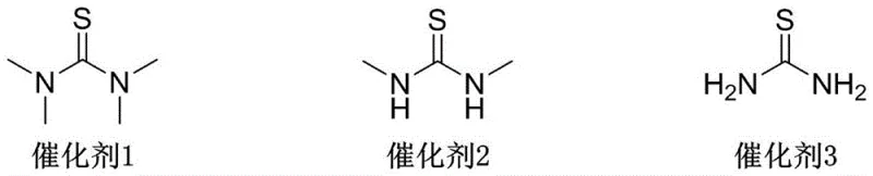 Structures of thiourea derivatives including tetramethylthiourea, N,N-dimethylthiourea, and thiourea used as organocatalysts