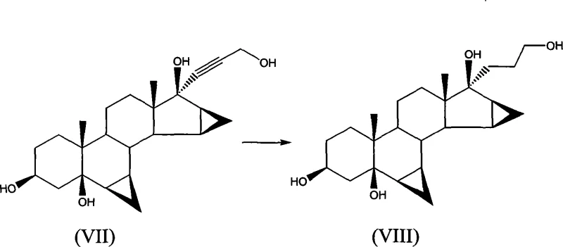Synthesis of the triol precursor (Formula VIII) via hydrogenation of the propargyl intermediate (Formula VII)