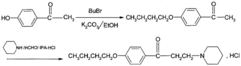 Conventional synthetic route for dyclonine hydrochloride showing low yield and high waste generation